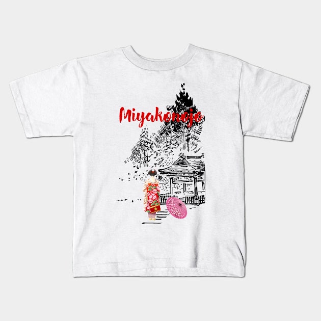 Geisha with Kimono in Miyakonojo Kids T-Shirt by ArtMomentum